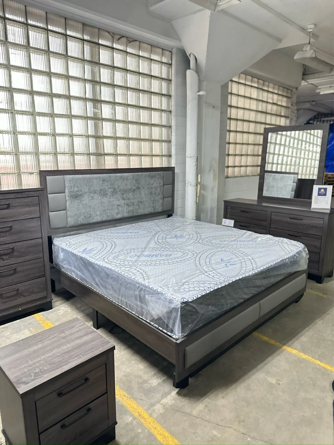Queen Size Platform Bed Frame with Upholstered Headboard