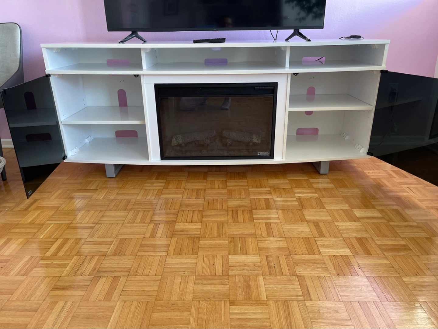 White Entertainment Unit with Electric Fireplace - photo 2