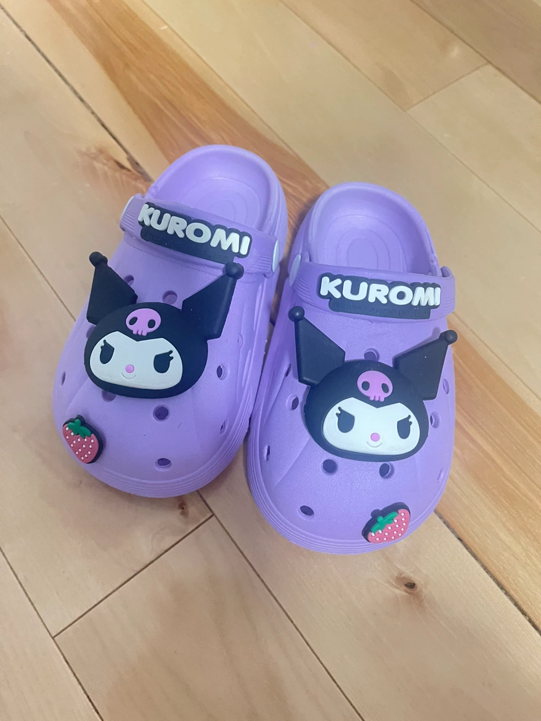 Kuromi purple clogs with strawberry charms