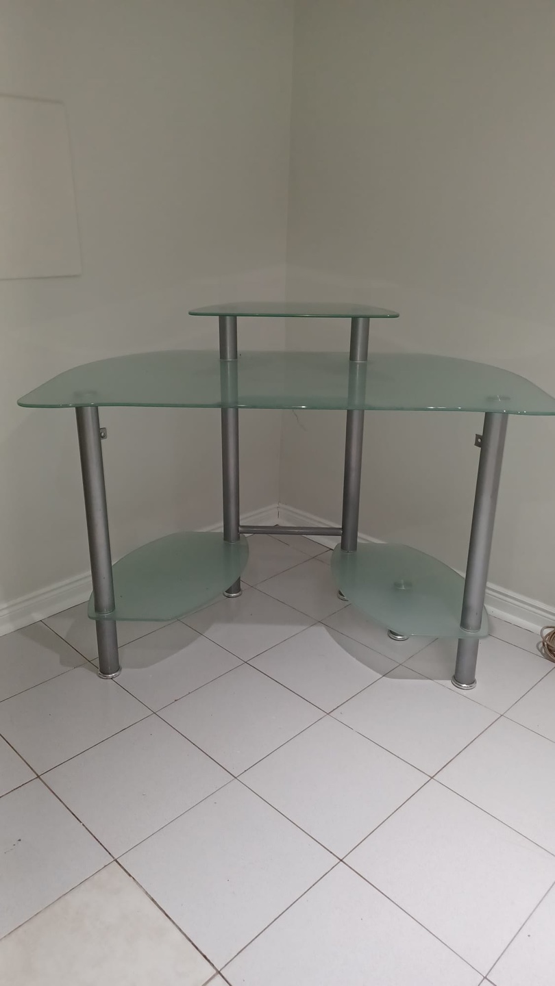 Glass and Metal Corner Desk