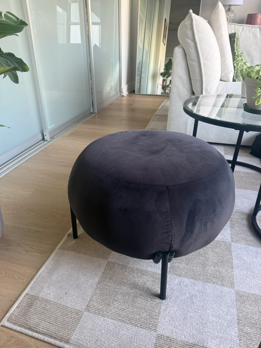 HOMESENSE Black Velvet Round Ottoman Stool