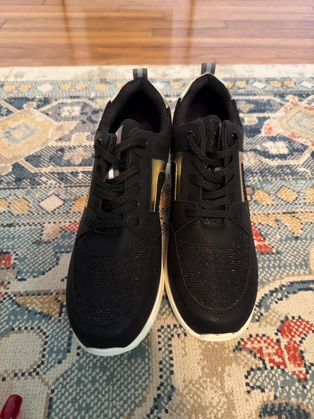 Black Wedge Sneakers with Gold Accents - photo 2