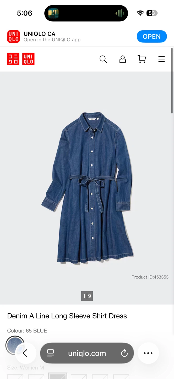 Uniqlo Denim A-Line Long Sleeve Shirt Dress
