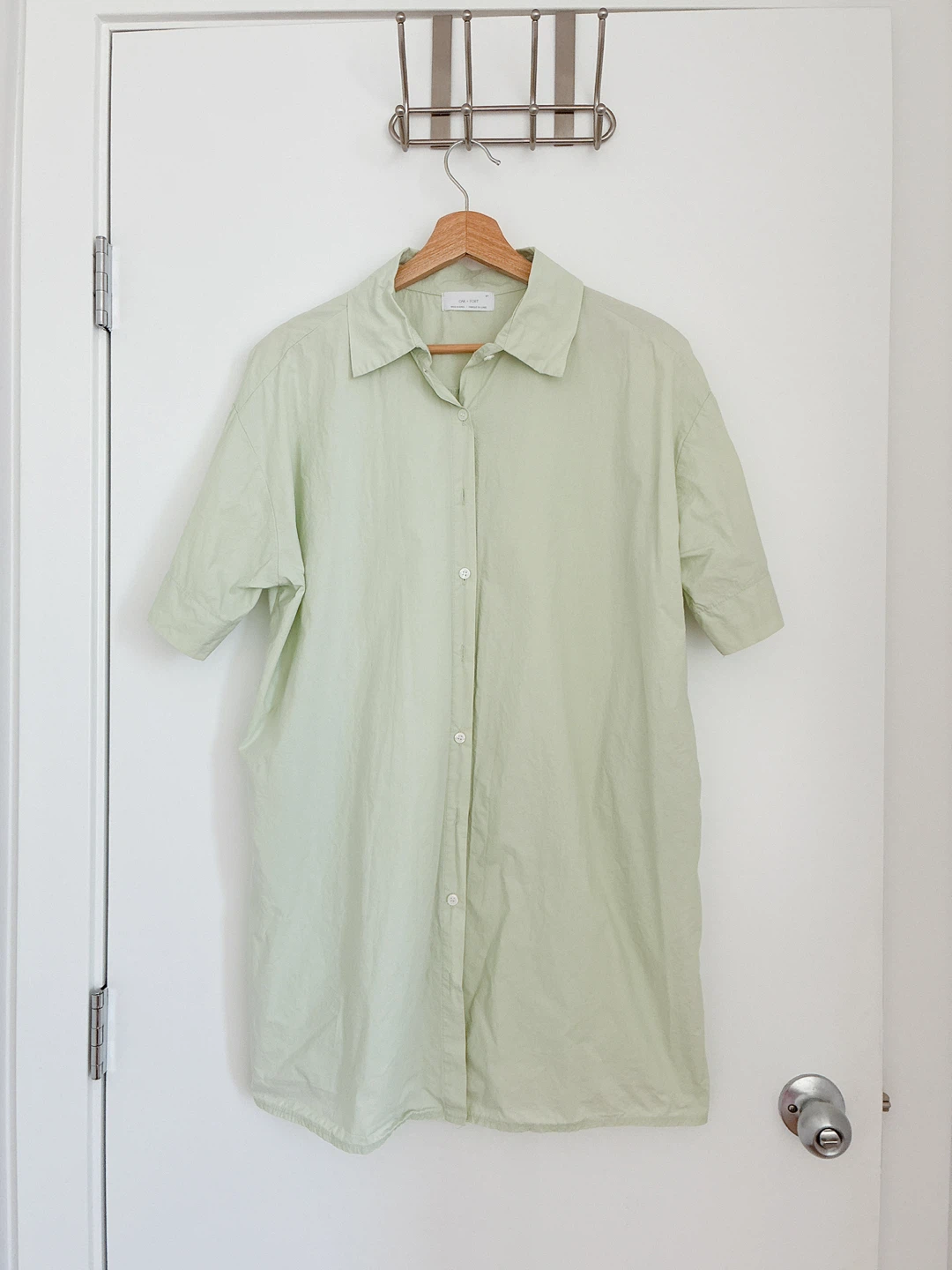 Oak + Fort Light Green Short Sleeve Shirt Dress - photo 4