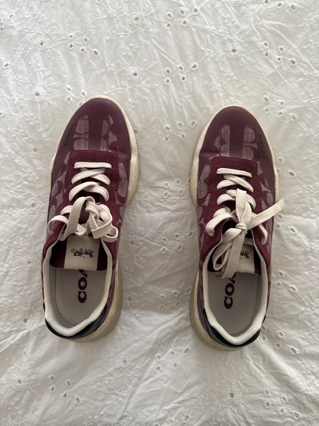 Coach Burgundy & Beige Signature Sneakers