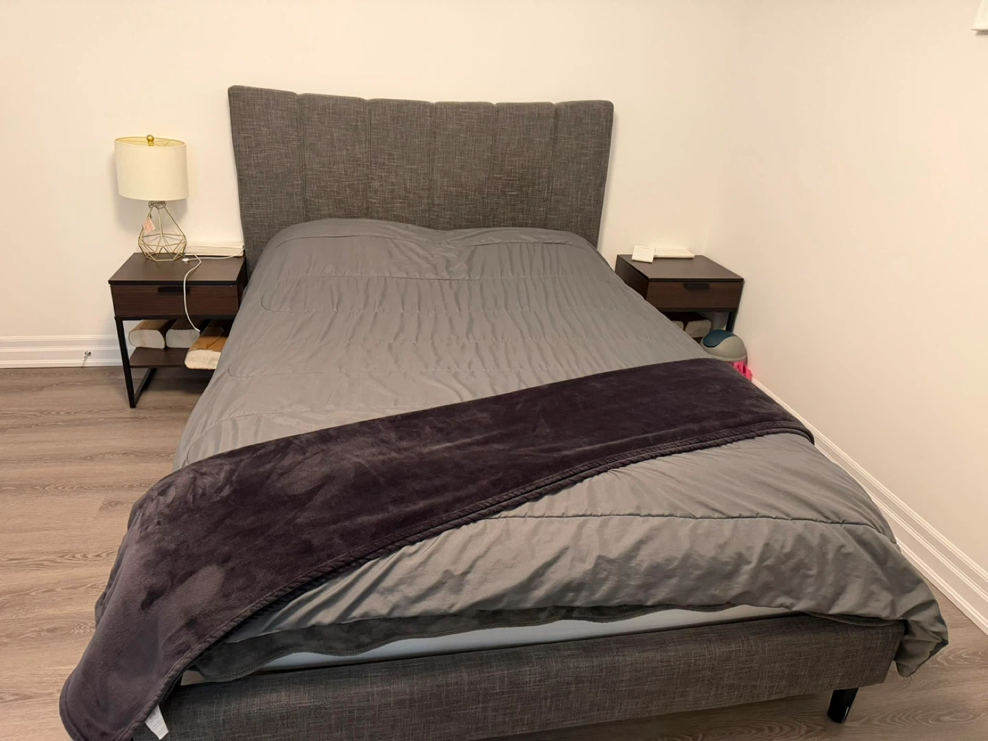 Grey Upholstered Queen Bed Frame with Headboard