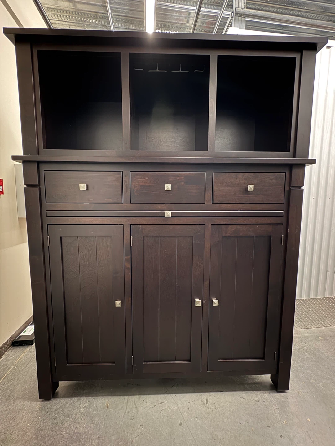 Dark Wood Sideboard Buffet with Hutch and Wine Rack