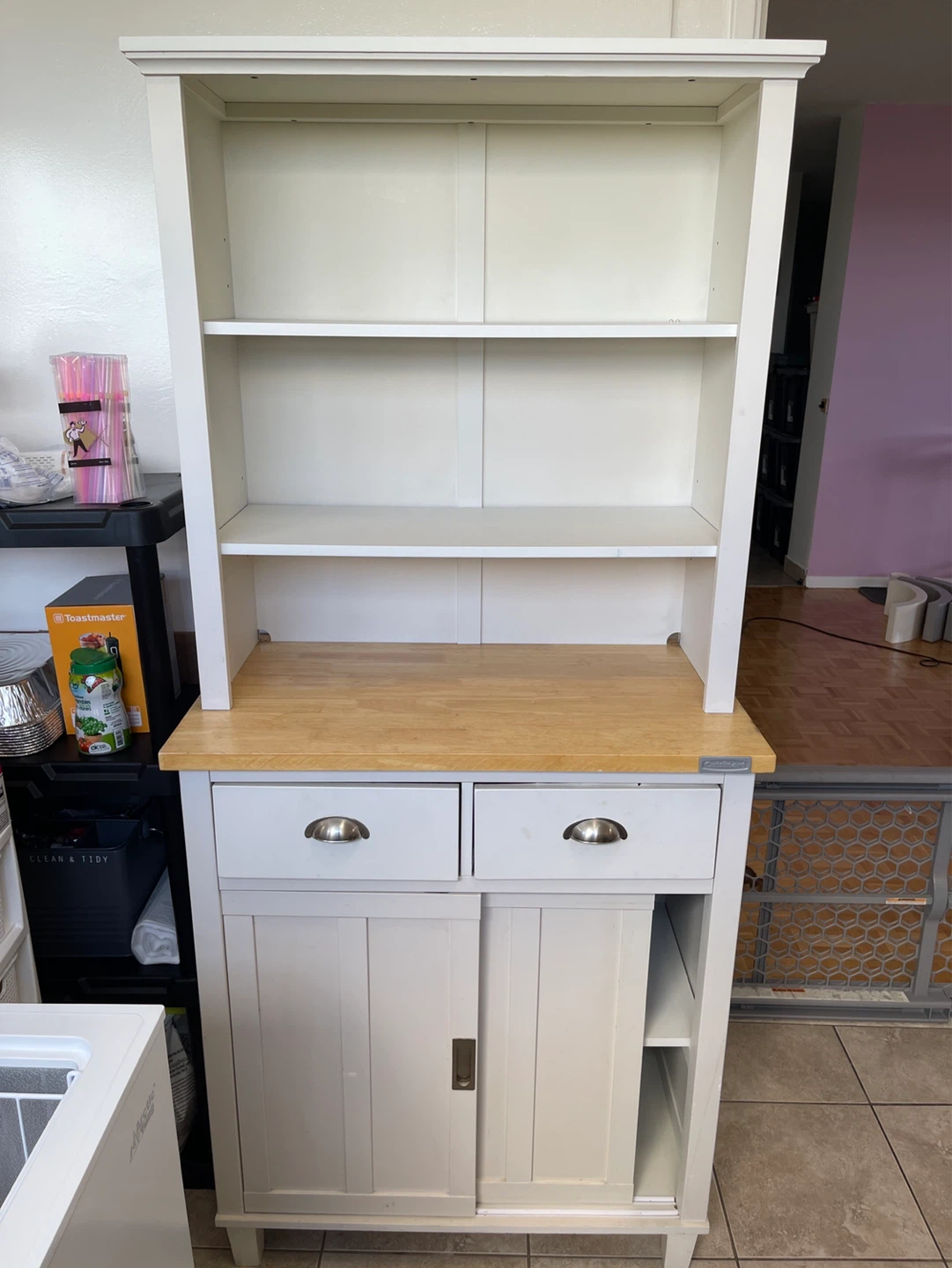 Cuisinart White Kitchen Hutch with Drawers and Cabinet
