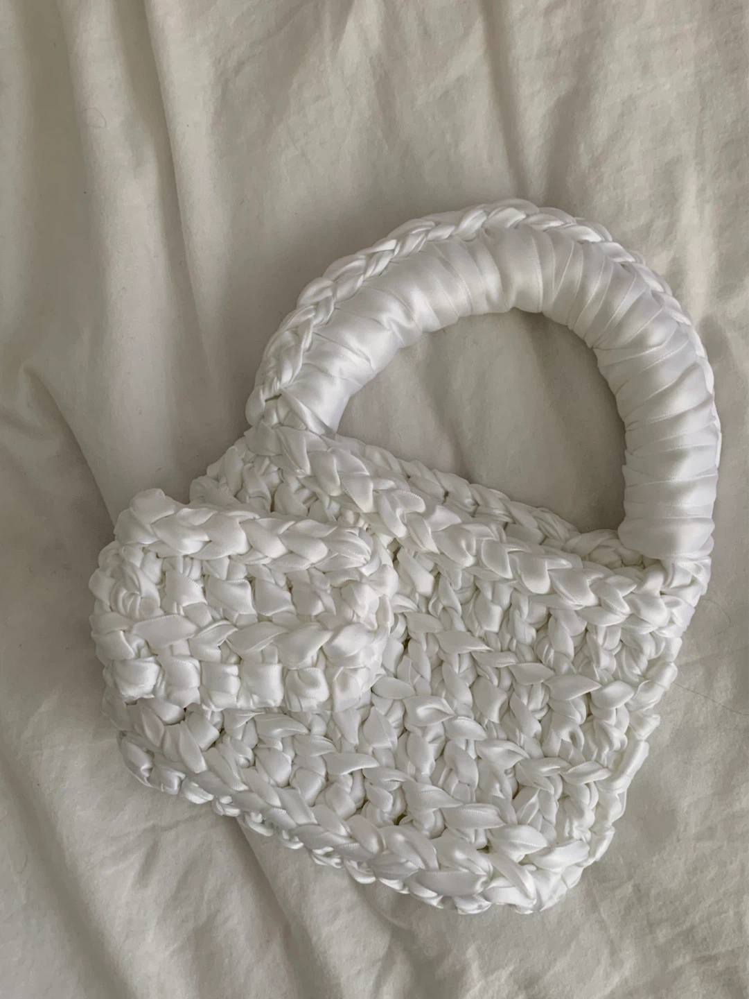 Handmade White Crochet Top Handle Bag