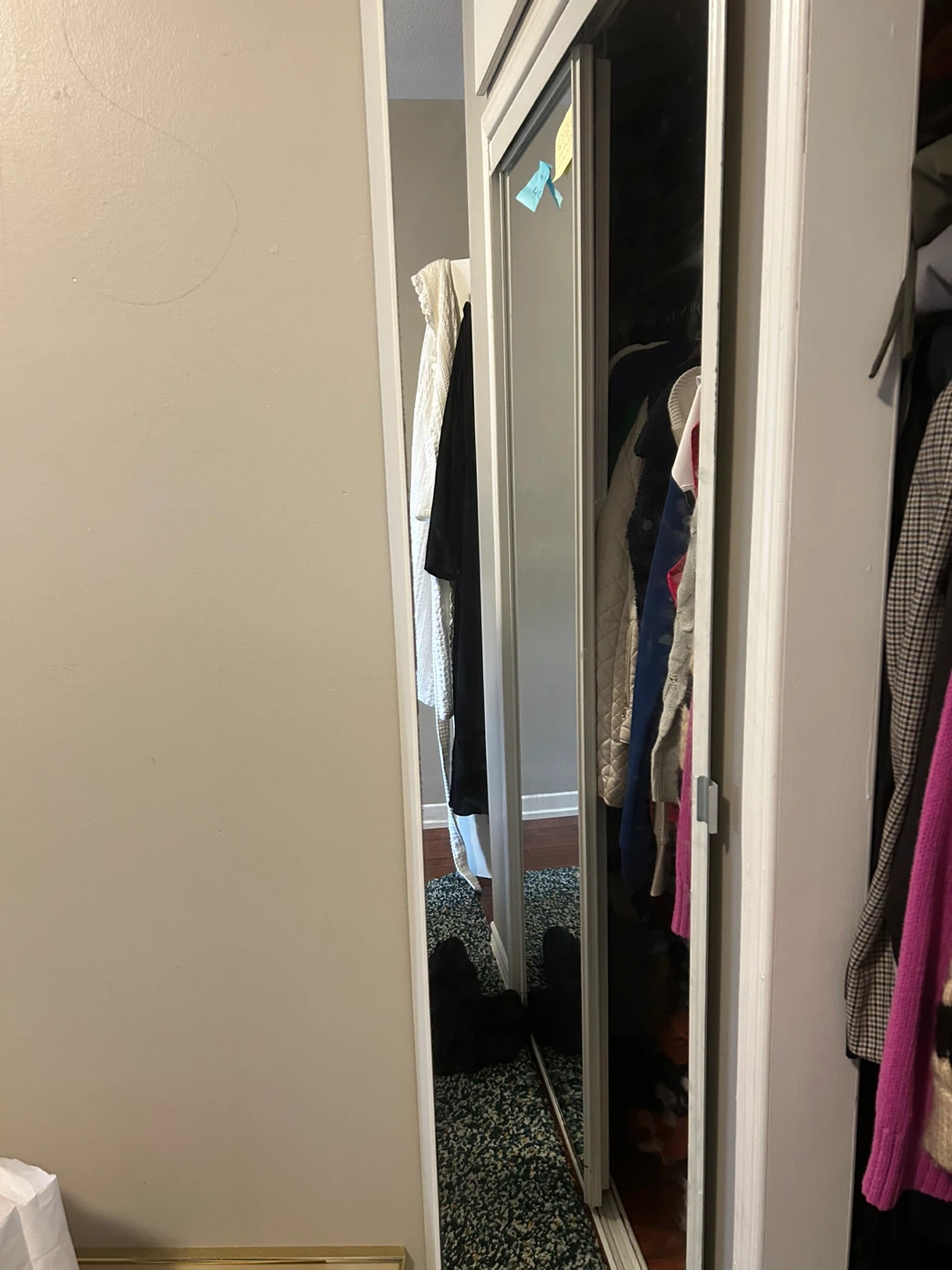 White Full-Length Mirrored Sliding Closet Door