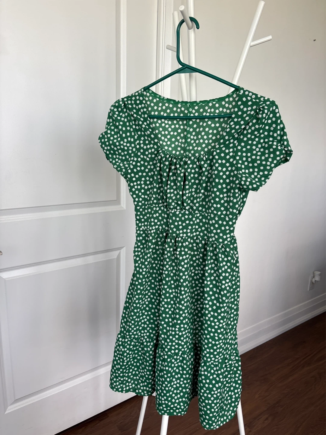 Green floral print dress