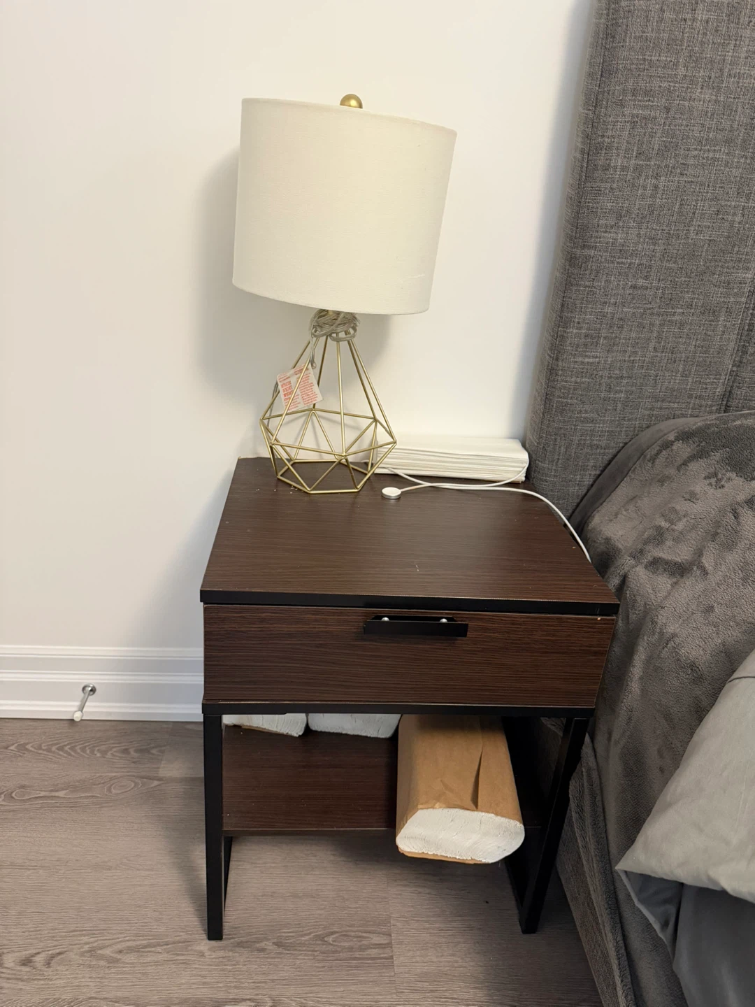 Gold Geometric Table Lamp with Cream Shade
