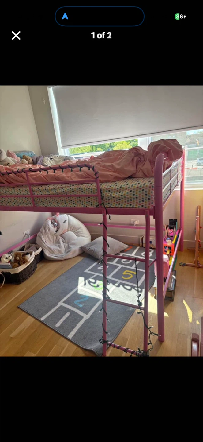 Pink Metal full size Loft Bed with Ladder