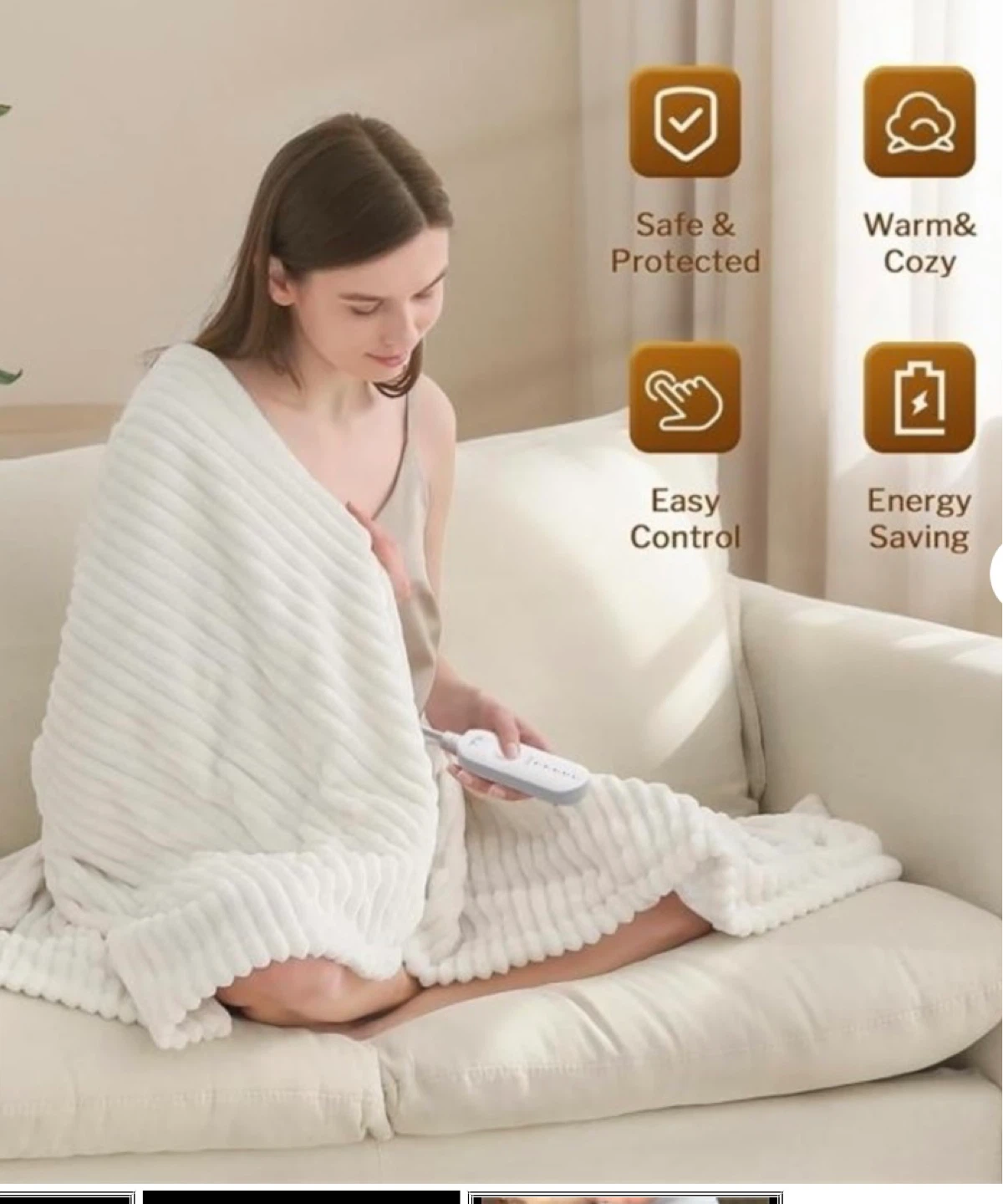 Reaks Electric Heated Throw Blanket - White 50"x60" - photo 3