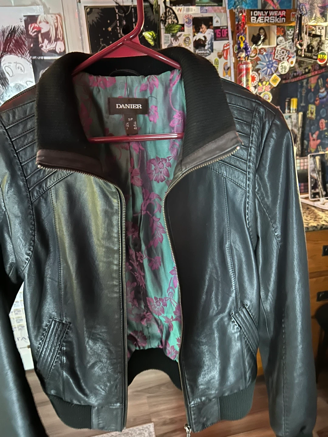 DANIER Women’s Black Leather Floral Lining Jacket