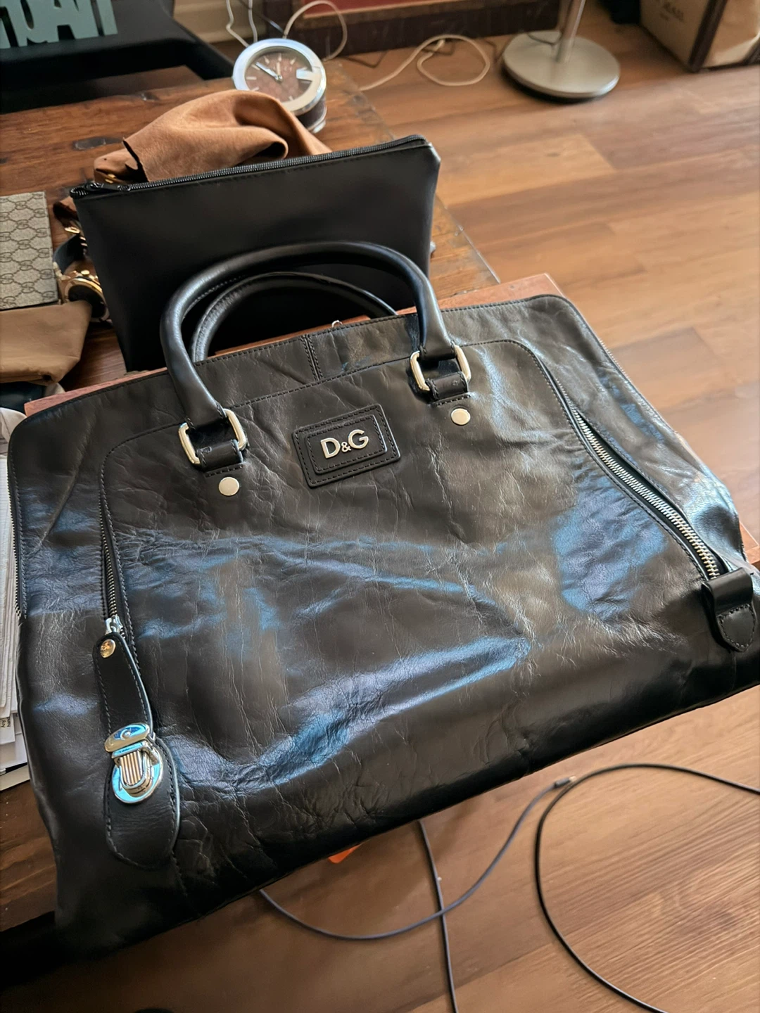 Dolce & Gabbana D&G Black Leather Briefcase/Laptop Bag