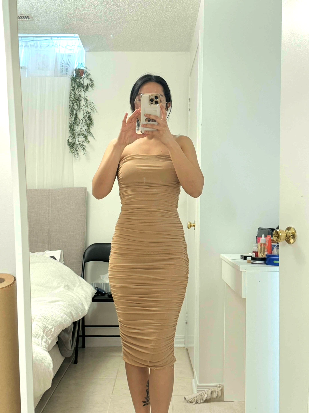 Strapless Ruched Midi Dress