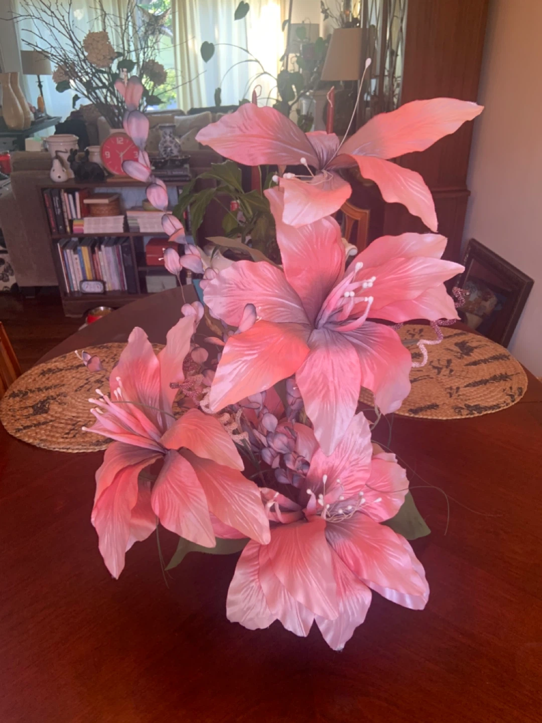 Pink Floral Arrangement in Black Vase
