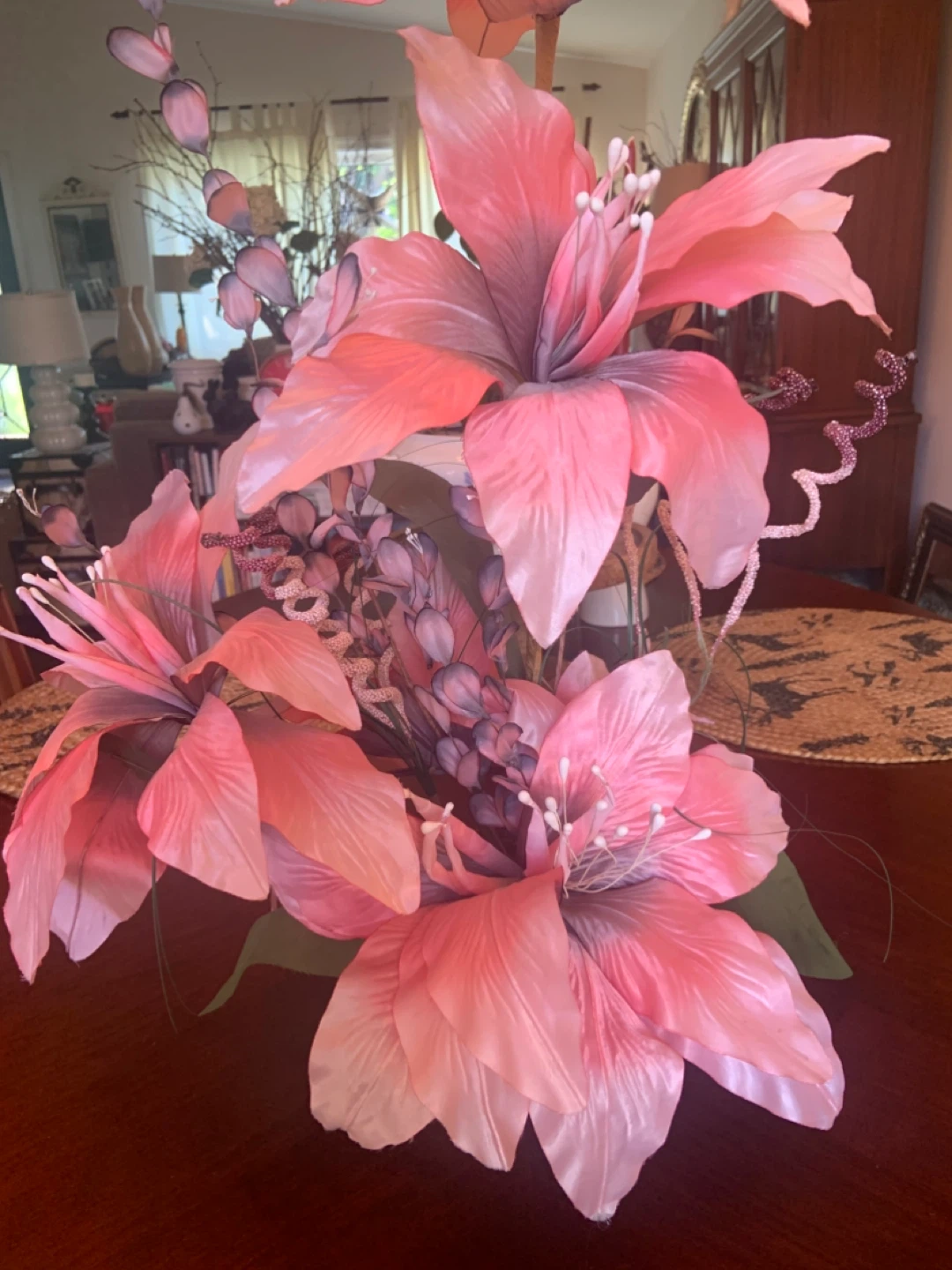 Pink Floral Arrangement in Black Vase - photo 3