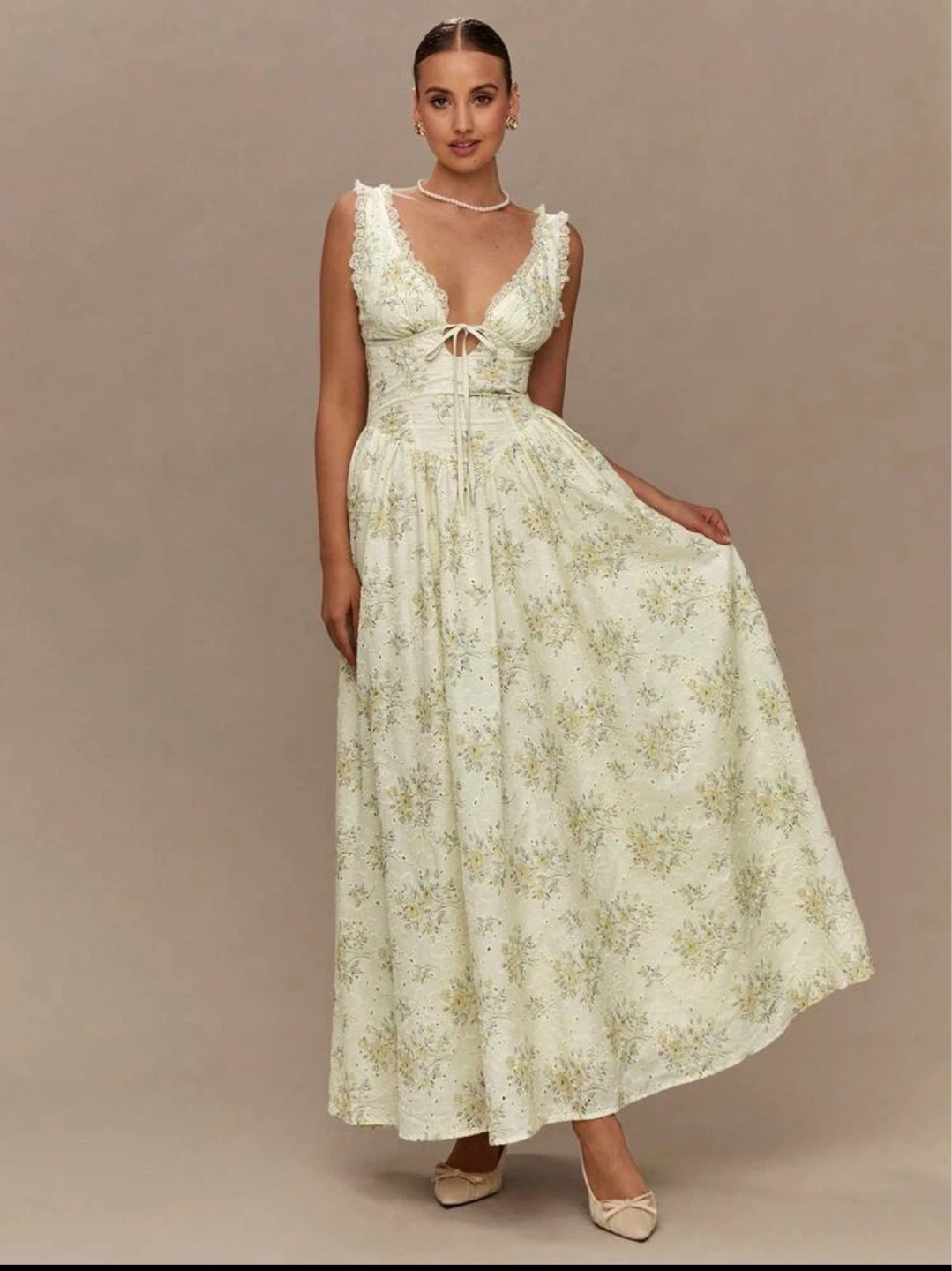 Floral Maxi Dress with Lace Trim