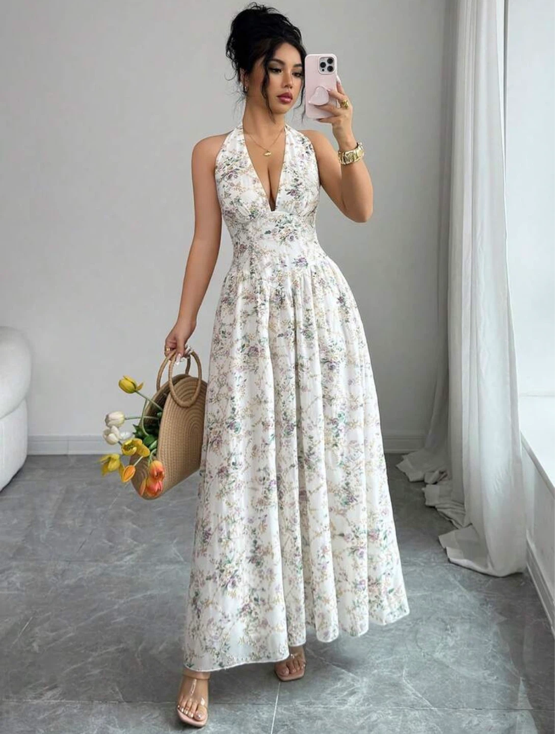 Floral Halter Neck Maxi Dress