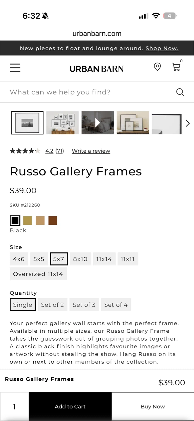 Urban Barn Russo Gallery Frames (2 or 4)  🖼️ 5x7 Black - photo 4