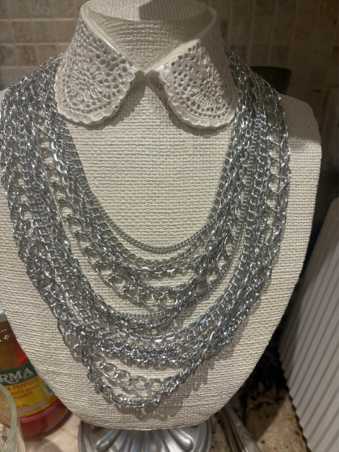 ⚽️Multi-strand silver-tone layered necklace