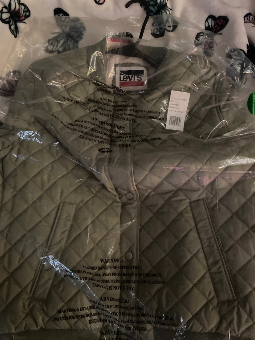 Levi's Quilted Bomber Jacket - Seafoam Green - Size L