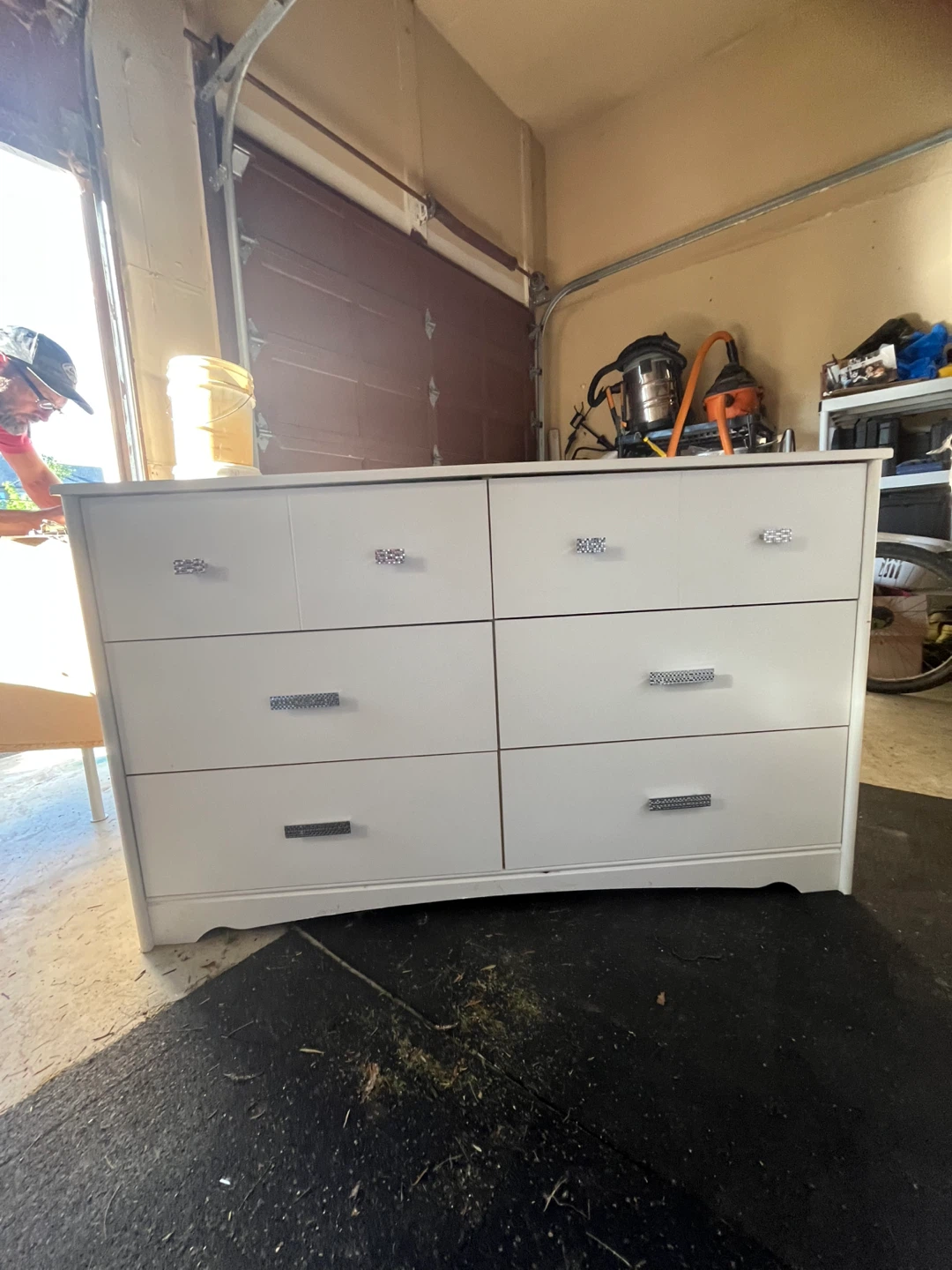 White 6-Drawer Dresser with Rhinestone Handles