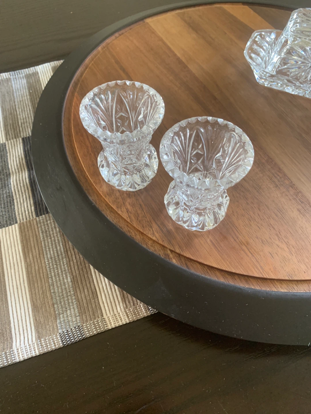 Pin wheel Set of 2 Crystal Bud Vases, candlestick holders.