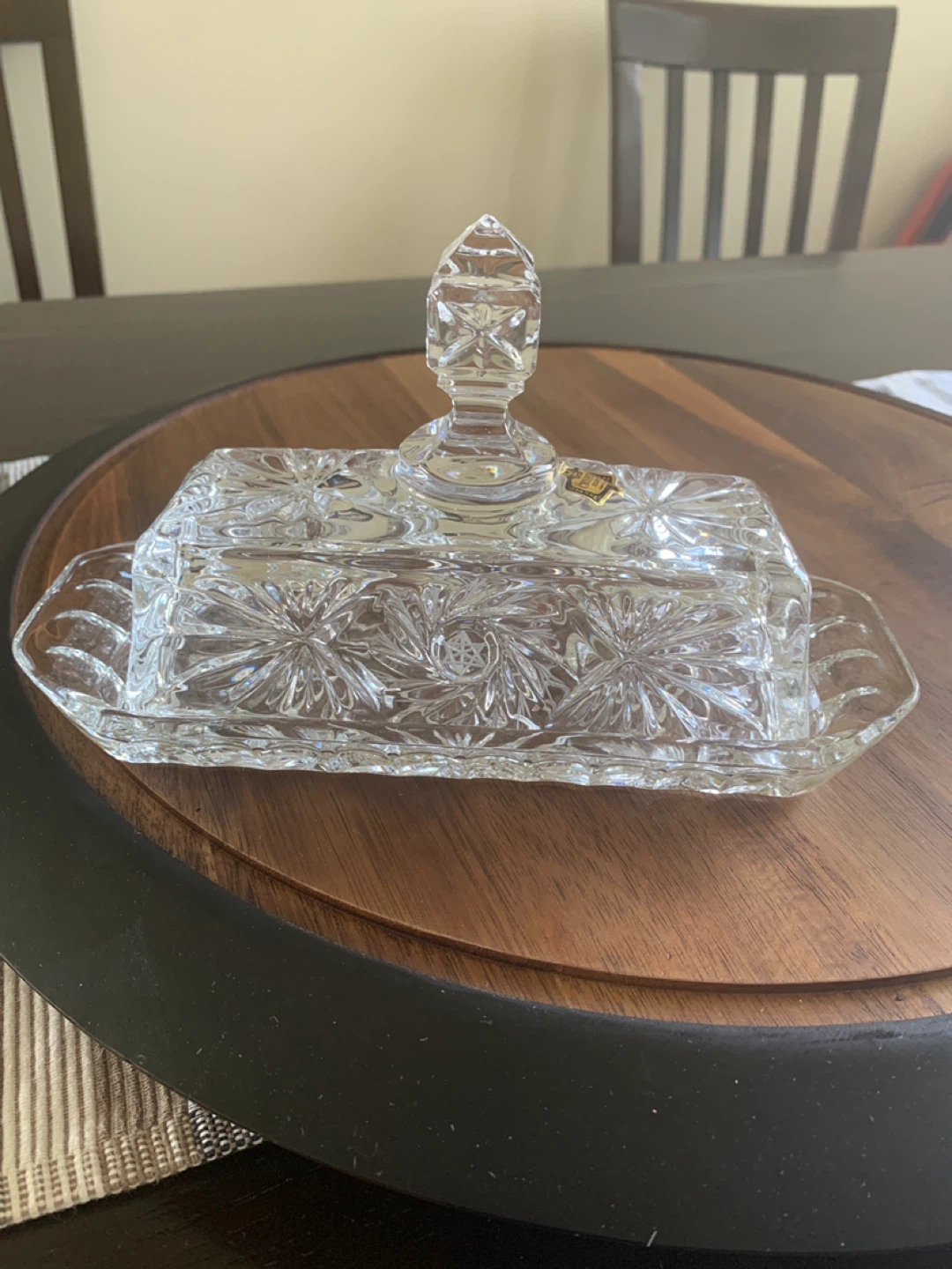 Pin wheel Crystal Butter Dish with Lid