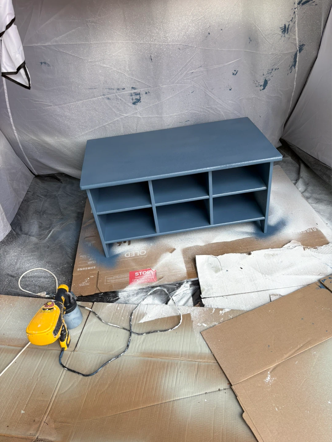 Blue Bench or Coffee Table with 6 Cubbies