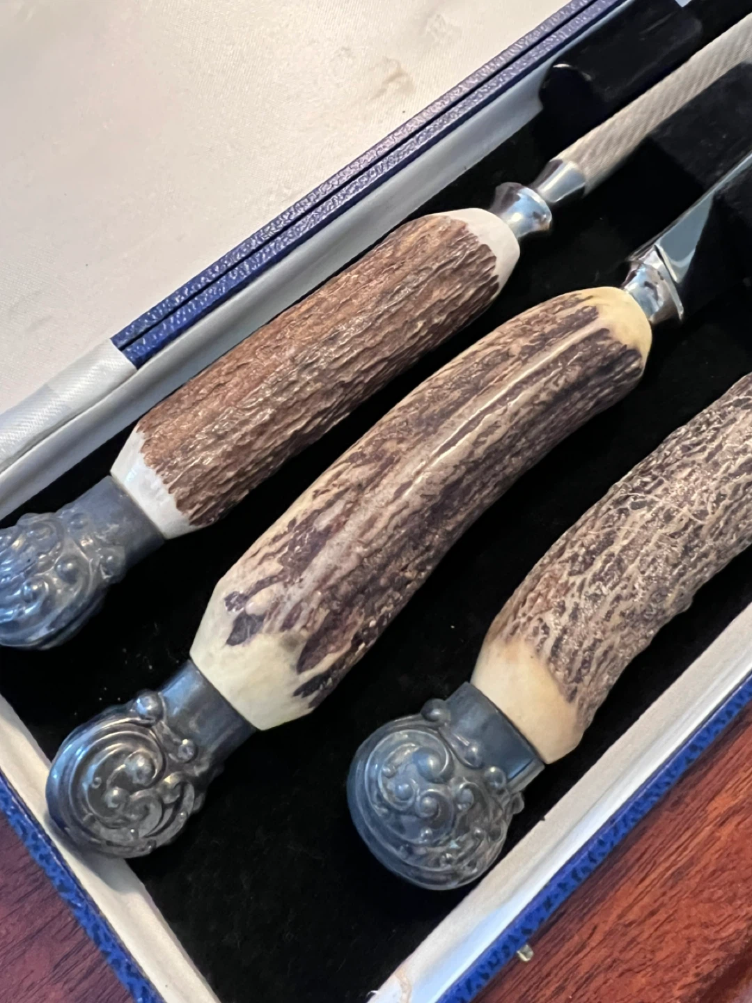 Vintage Sheffield Excalibur Stag Handle Carving Set w/ Case - photo 3