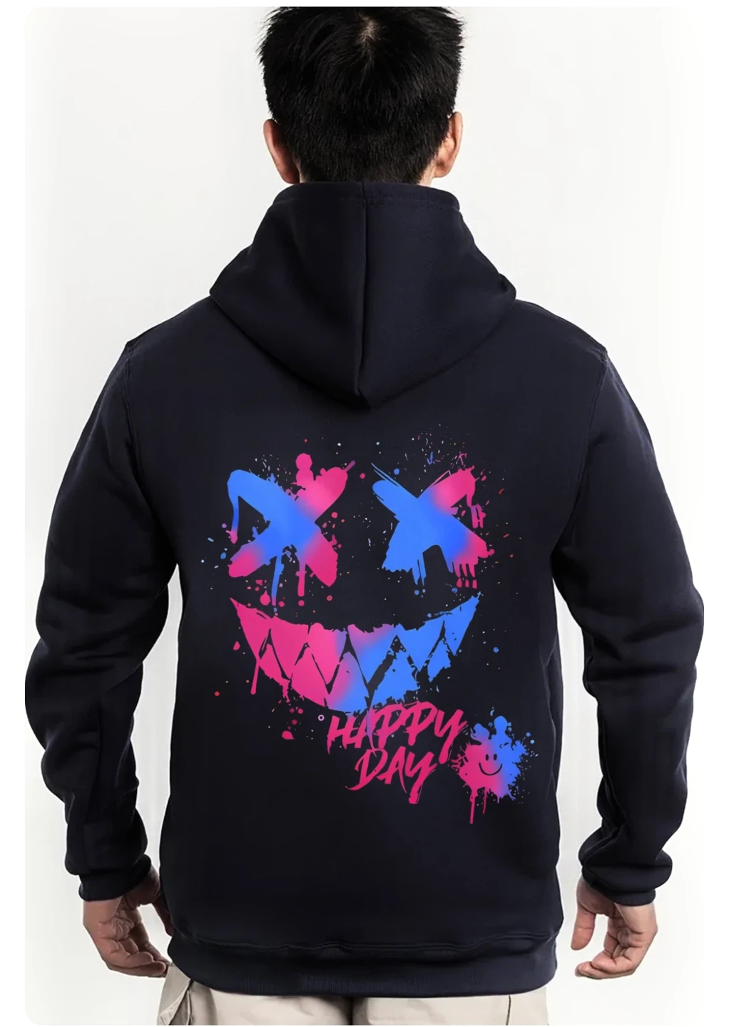 Happy Day Graffiti Hoodie Black Fleece Lined Streetwear Unisex M - photo 5