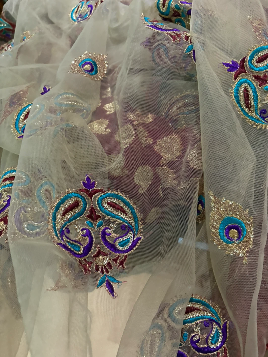 Maroon and Gold Paisley Blouse with Sheer Dupatta