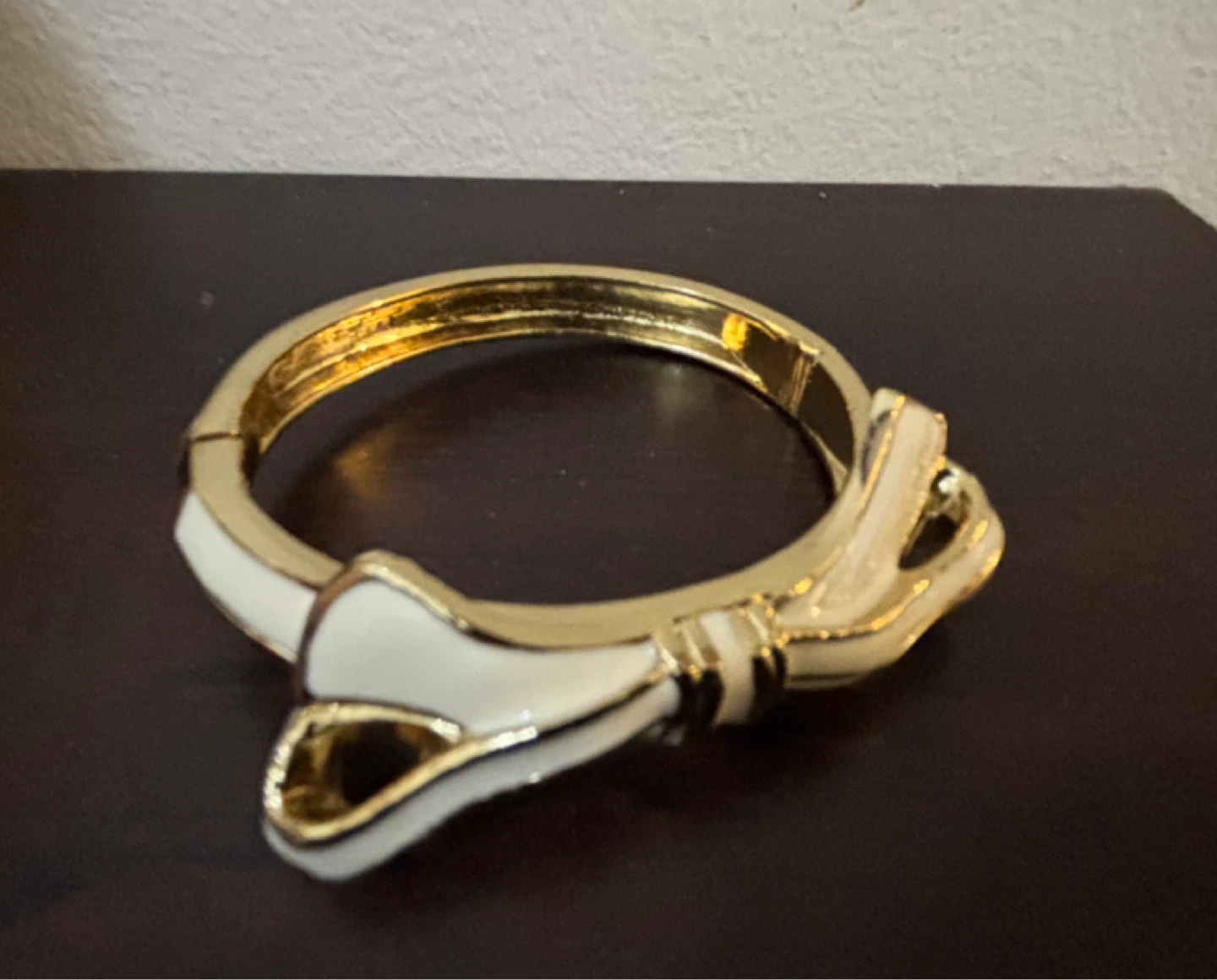 NEW-Gold and White Enamel Bangle Bracelet