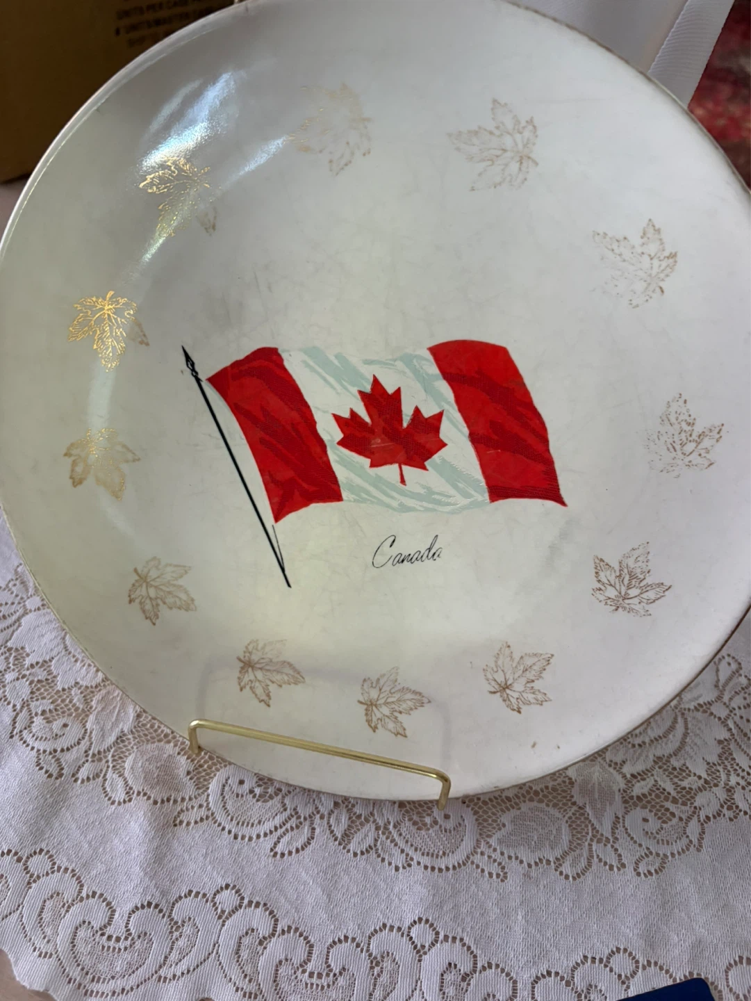 Decorative Plate with Canadian Flag and Maple Leaves