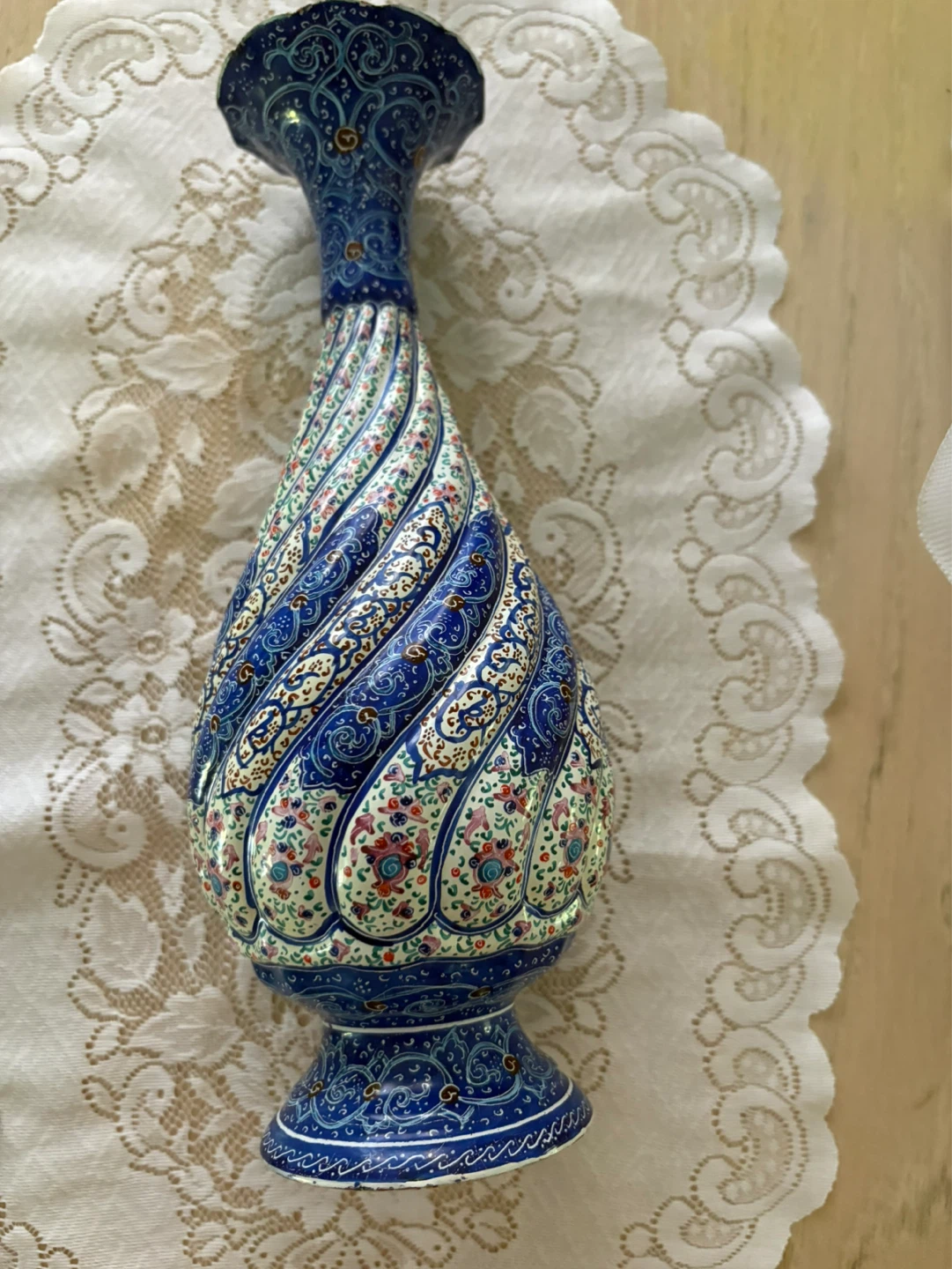 Decorative Blue and White Enameled Vase