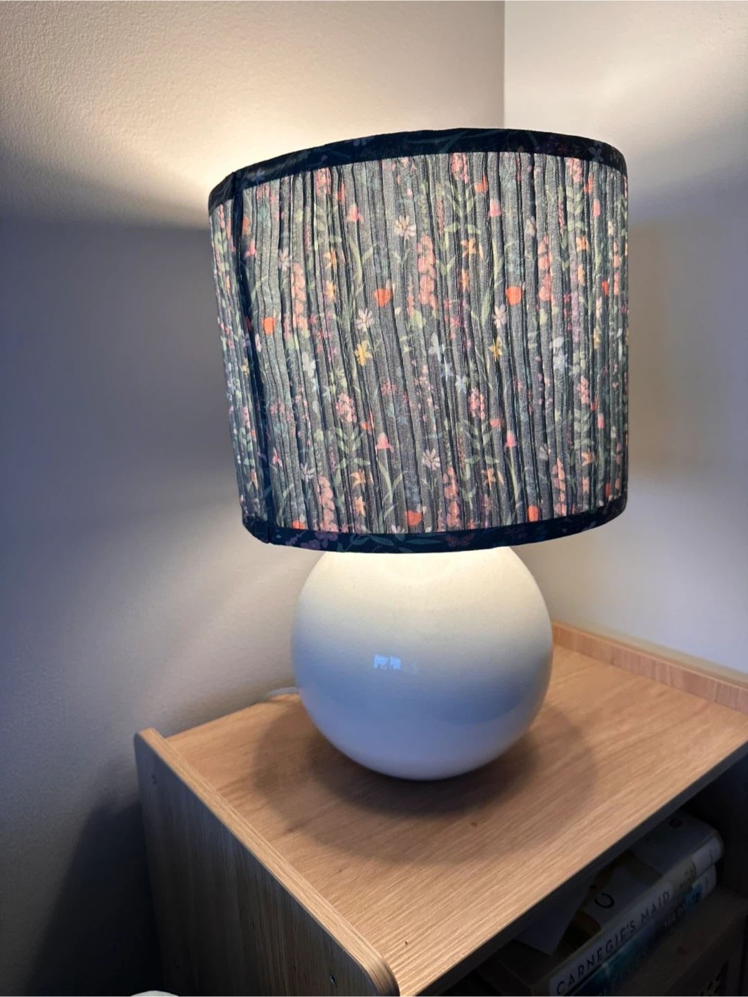 Bedside/Table Lamp with Floral Pleated Shade