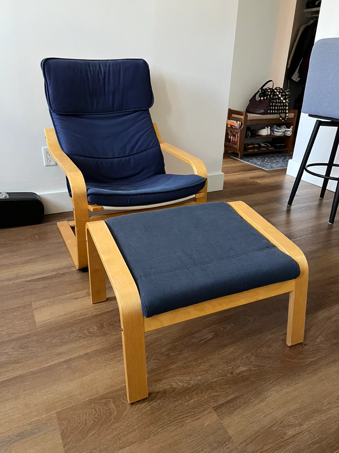 Blue IKEA Chair and Footstool
