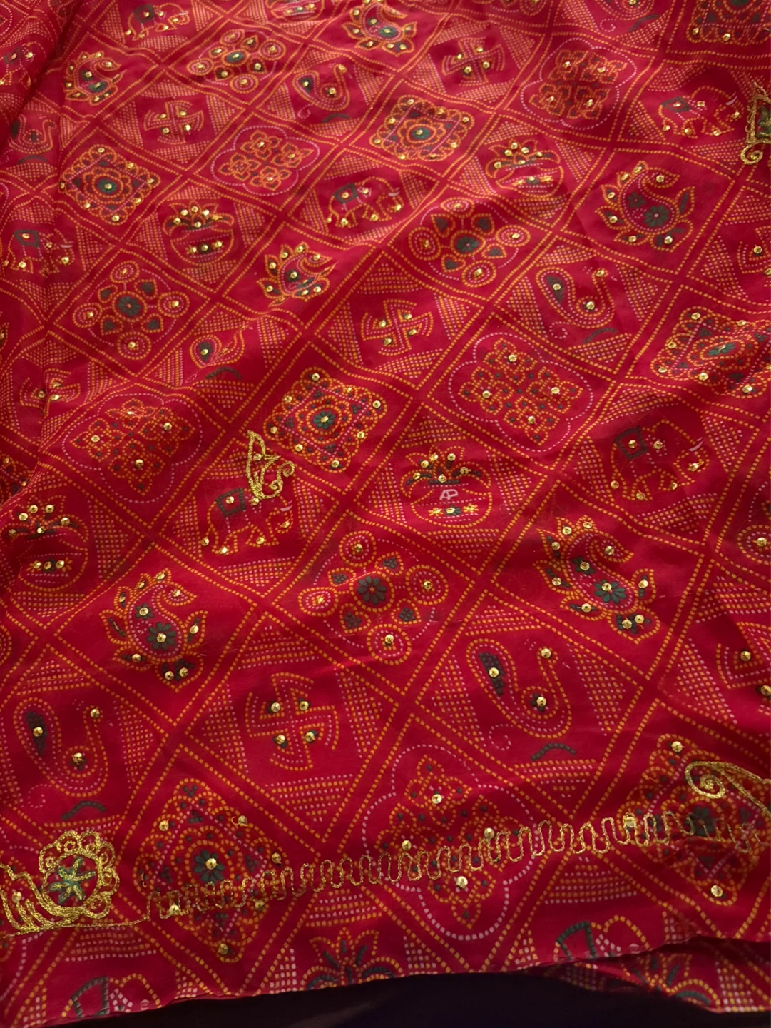 Red saree with Intricate Gold Embroidery and Beading