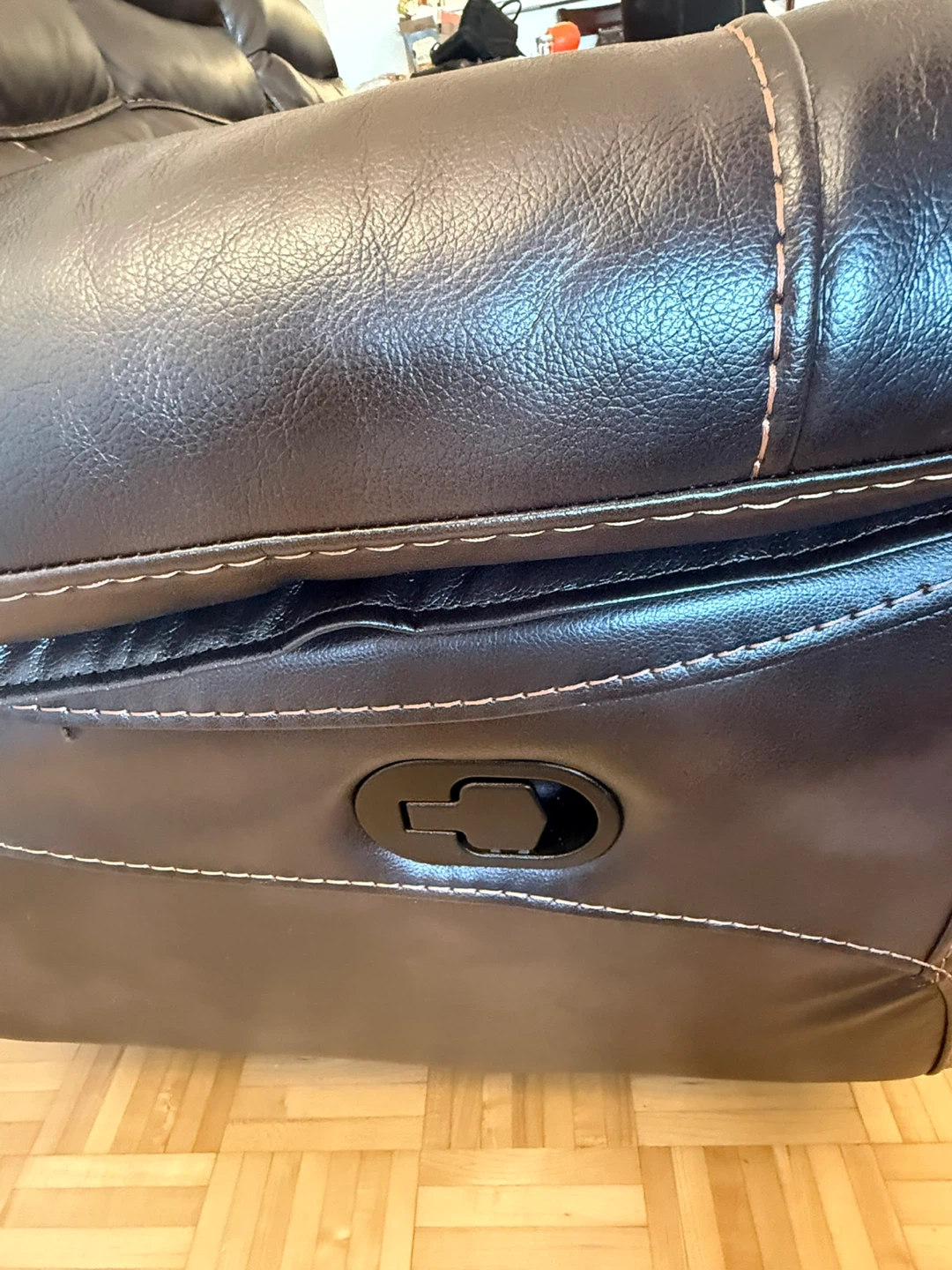 Brown Faux Leather Reclining Sofa - photo 2