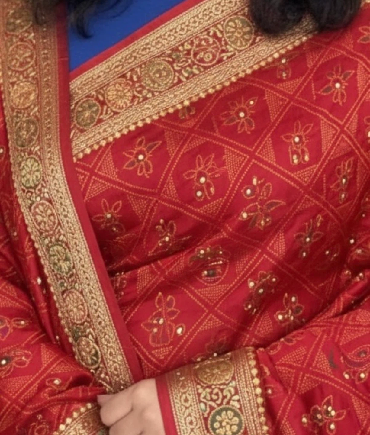Red saree with Intricate Gold Embroidery and Beading - photo 4