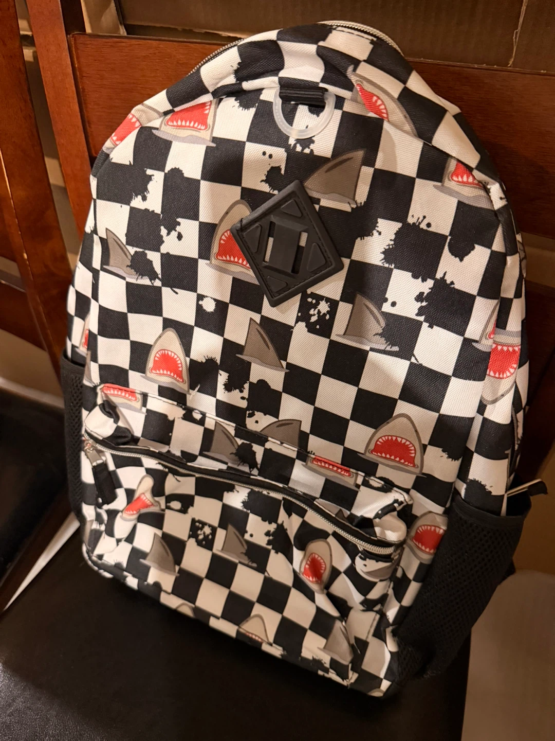 Checkerboard Shark Print Backpack