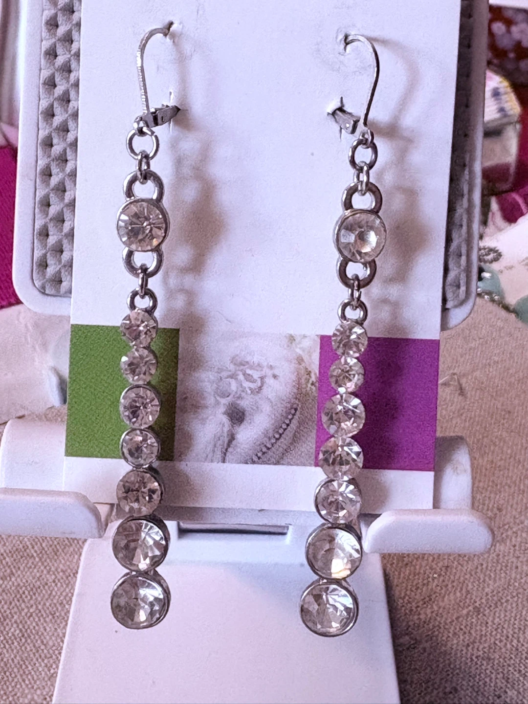Long Drop Earrings with Rhinestones, new