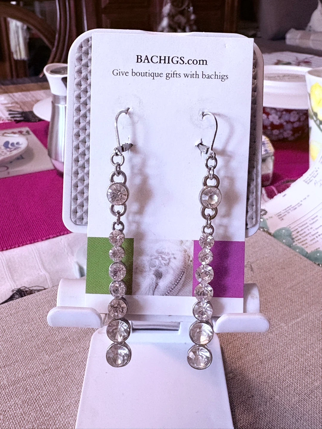 Long Drop Earrings with Rhinestones, new - photo 2