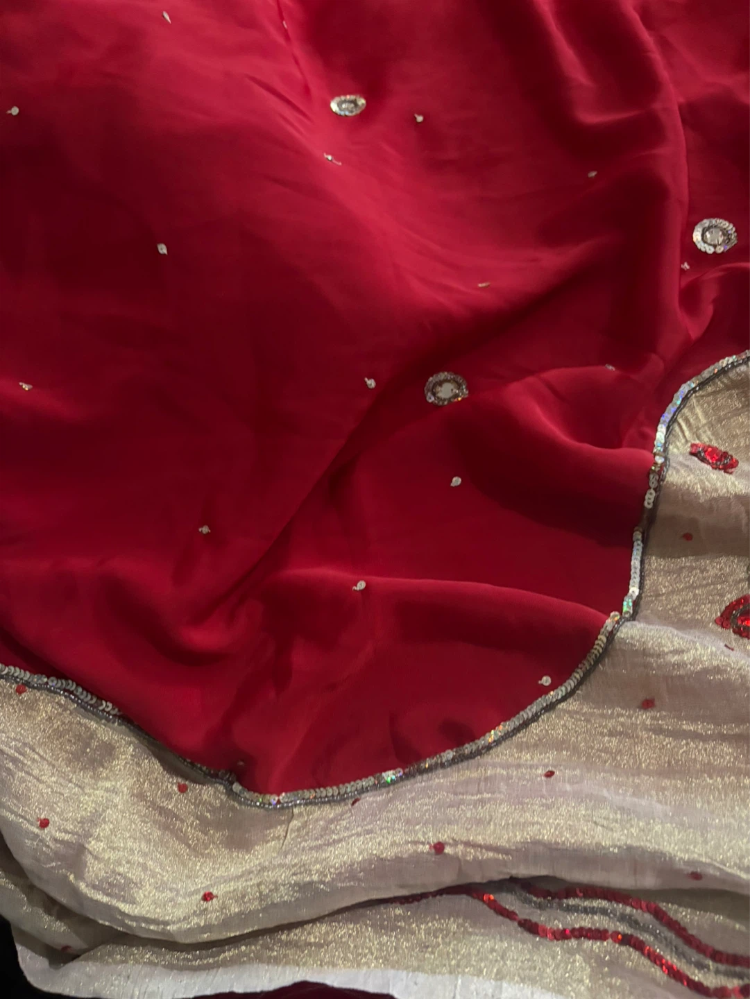 Gold and Red Embellished Saree