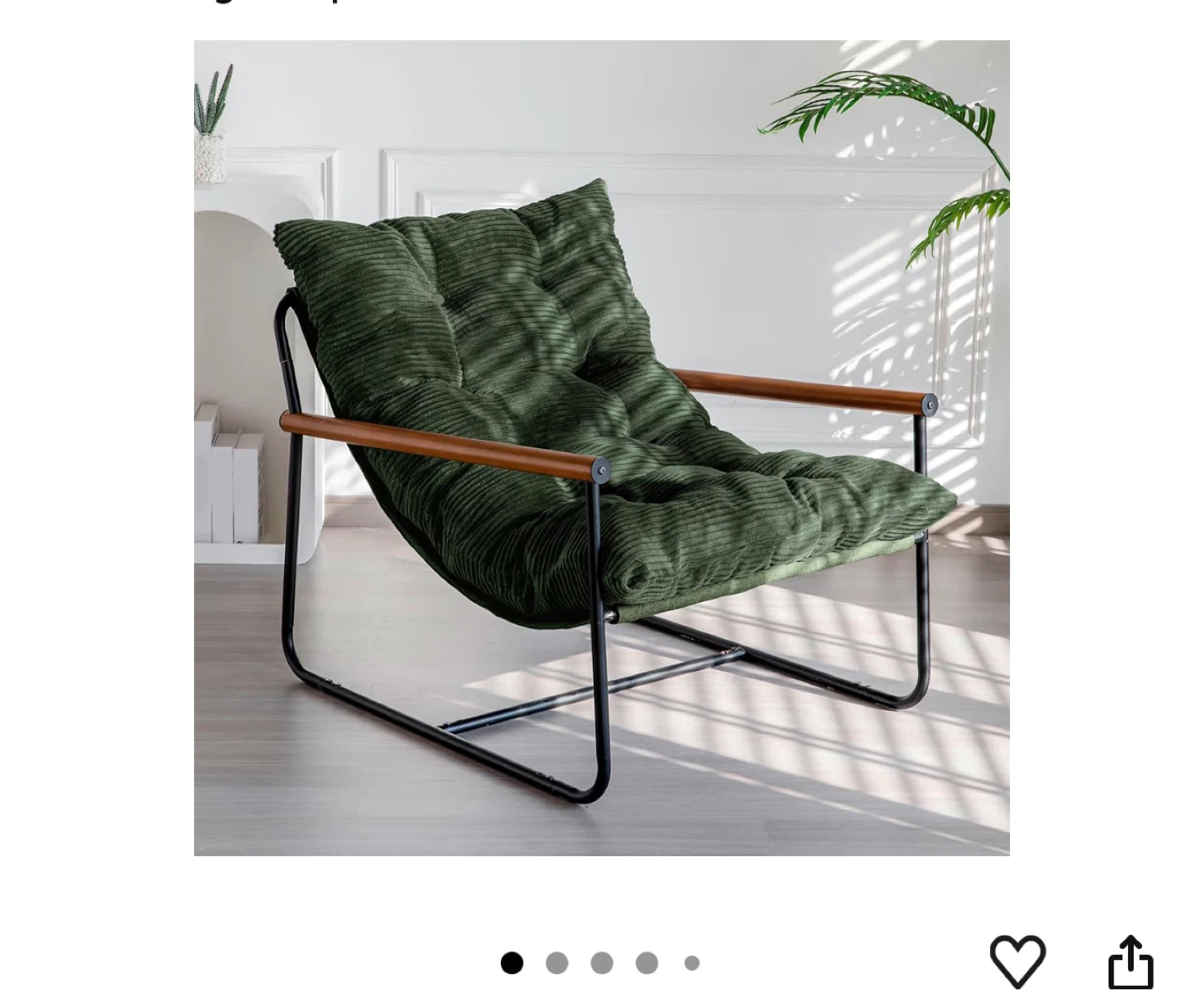 Green Corduroy Accent Chair with Wood Arms