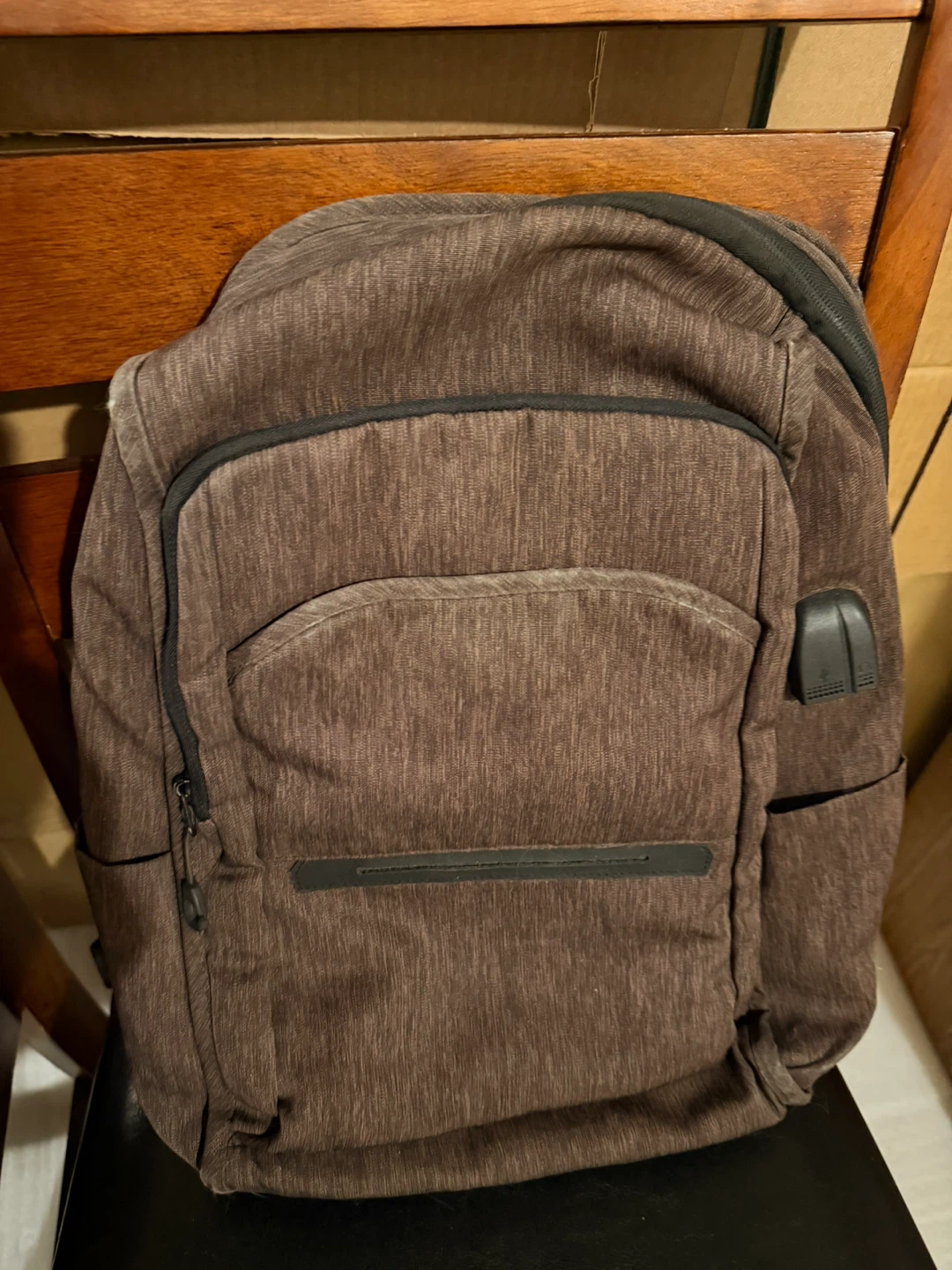 Brown Backpack with USB Charging Port