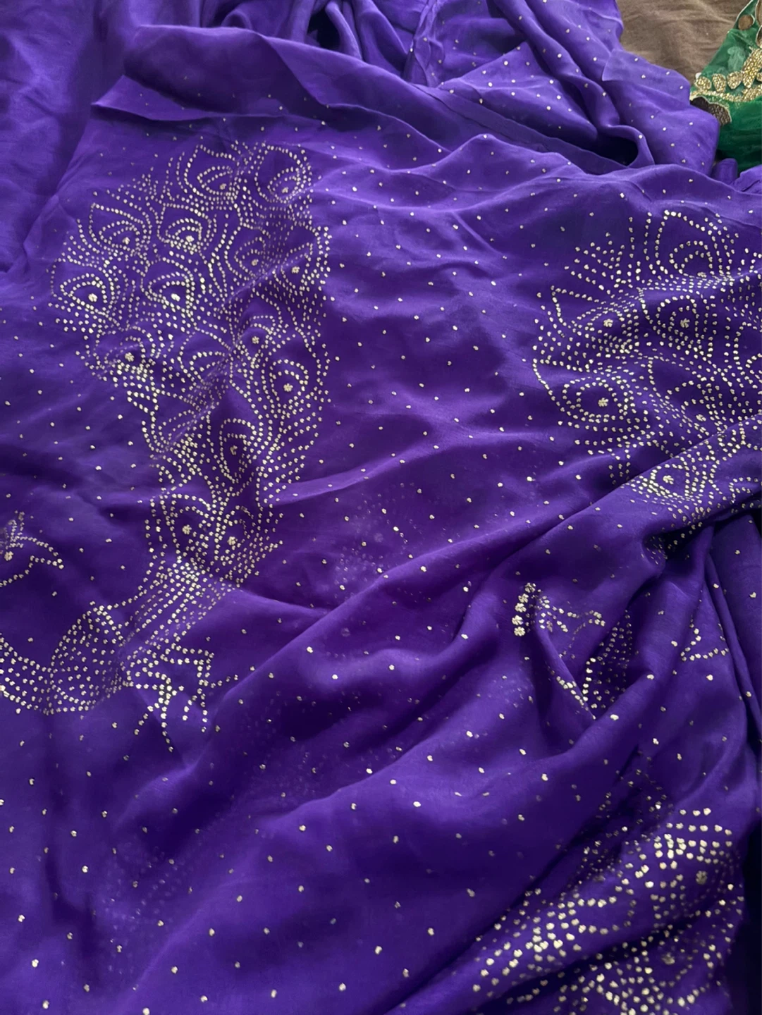 Purple saree with Gold Peacock Design - photo 2